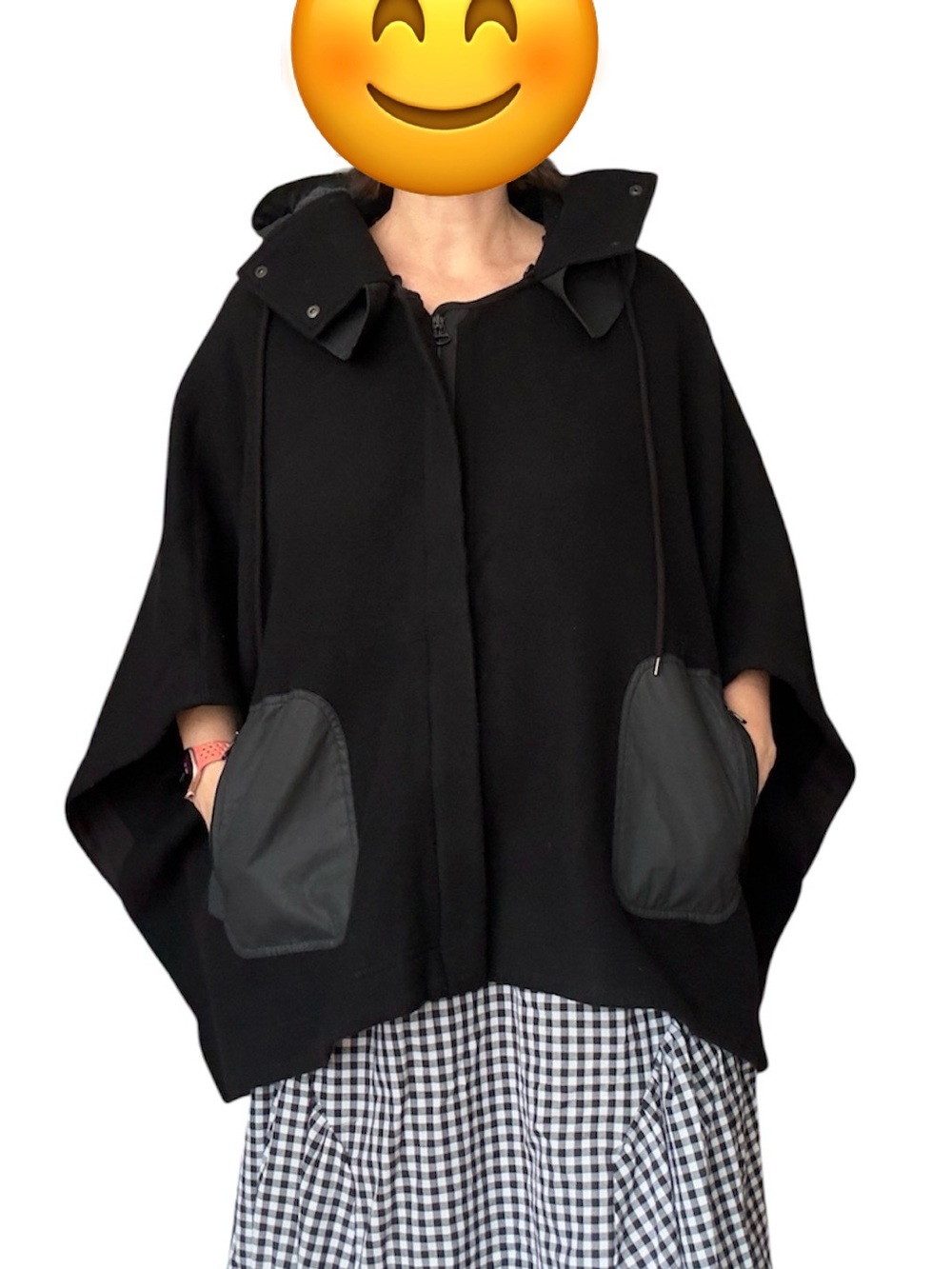 James Perse Black Zip Detachable Hood Poncho Coat Cape Jacket Size 2